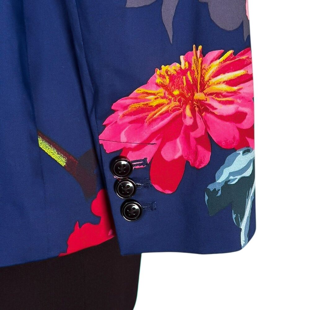 Banana Republic Womens 4P Floral Blazer Blue Pink Cotton Stretch Career Jacket - Picture 10 of 10
